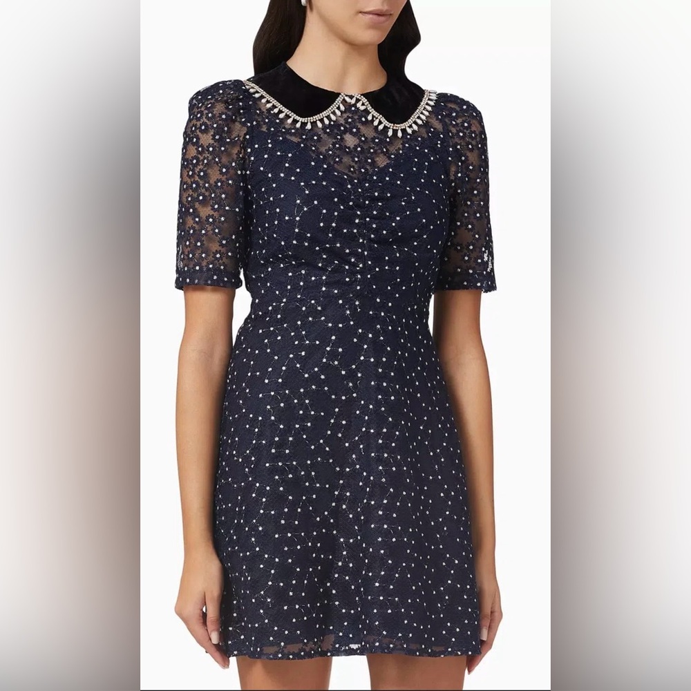 SANDRO Lucianita Floral-embroidered Mini Dress In Navy Blue